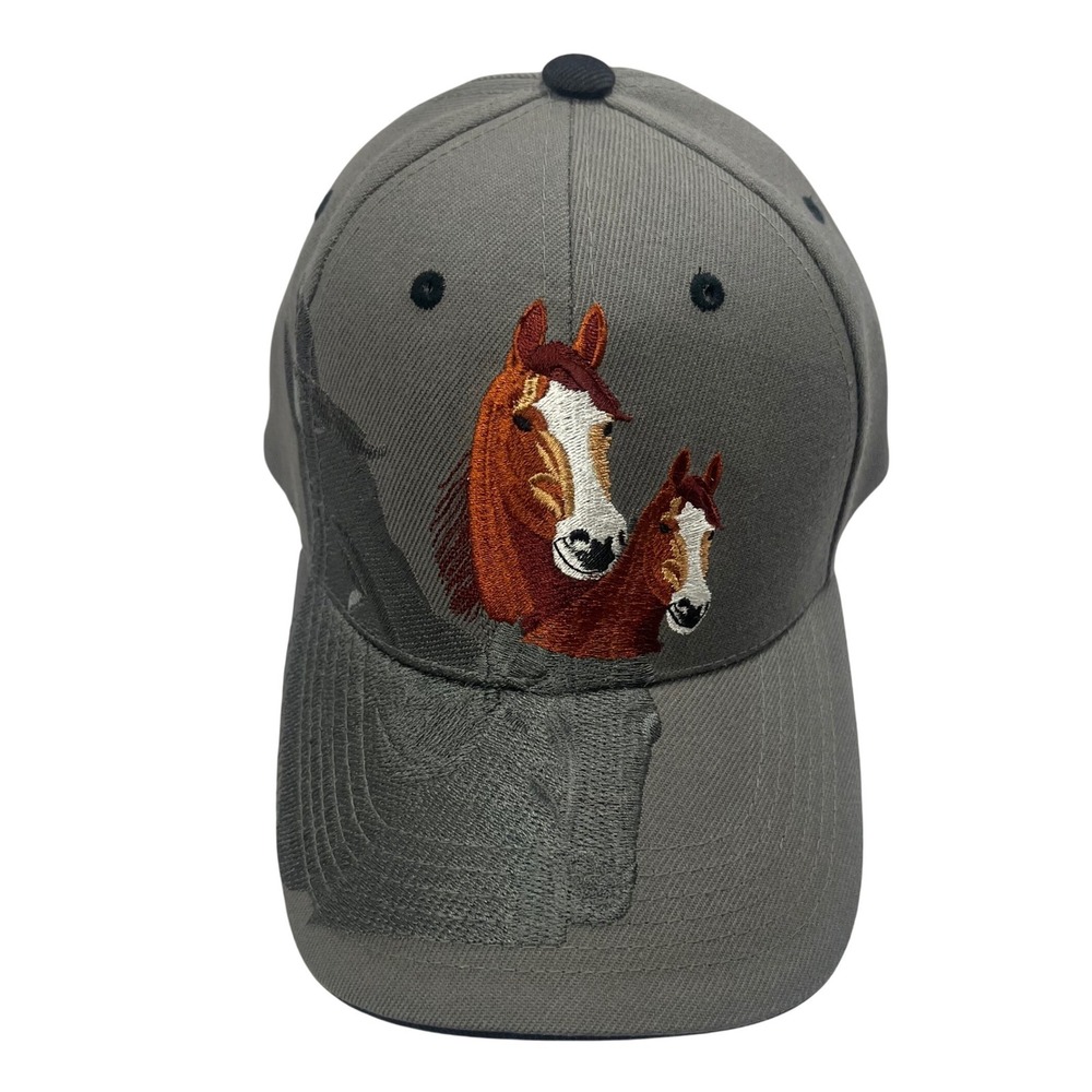 Equestrian Embroidered Horse Shadow Gray Baseball Cap ICap Hook & Loop
